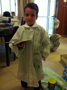 Shalom Gershon in his kittel, ready for the seder.